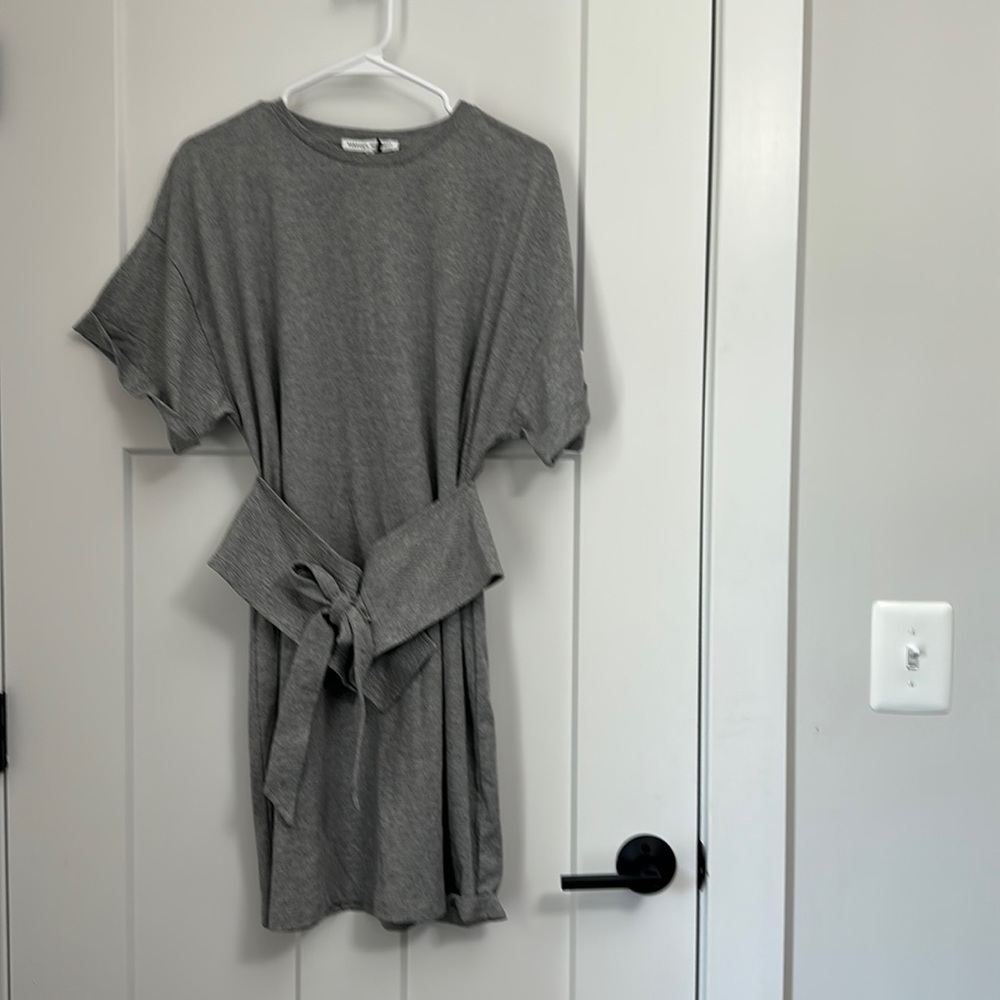 Rebecca Minkoff Marta Cotton Tie Obi Belt Waist Knit Grey Dress Size Medium NWT